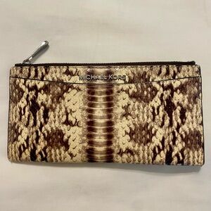 Michael Kors Brown and Cream Snake Pattern Clutch